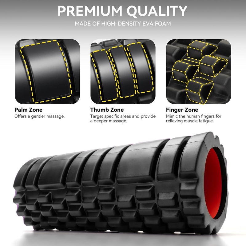 Krightlink Foam Roller for Deep Tissue Massager, 13" High Density Exercise Patented Roller for Muscle Massage and Myofascial Trigger Point Release Back Roller for Fitness, Yoga and Pilates (Black) - Image 2